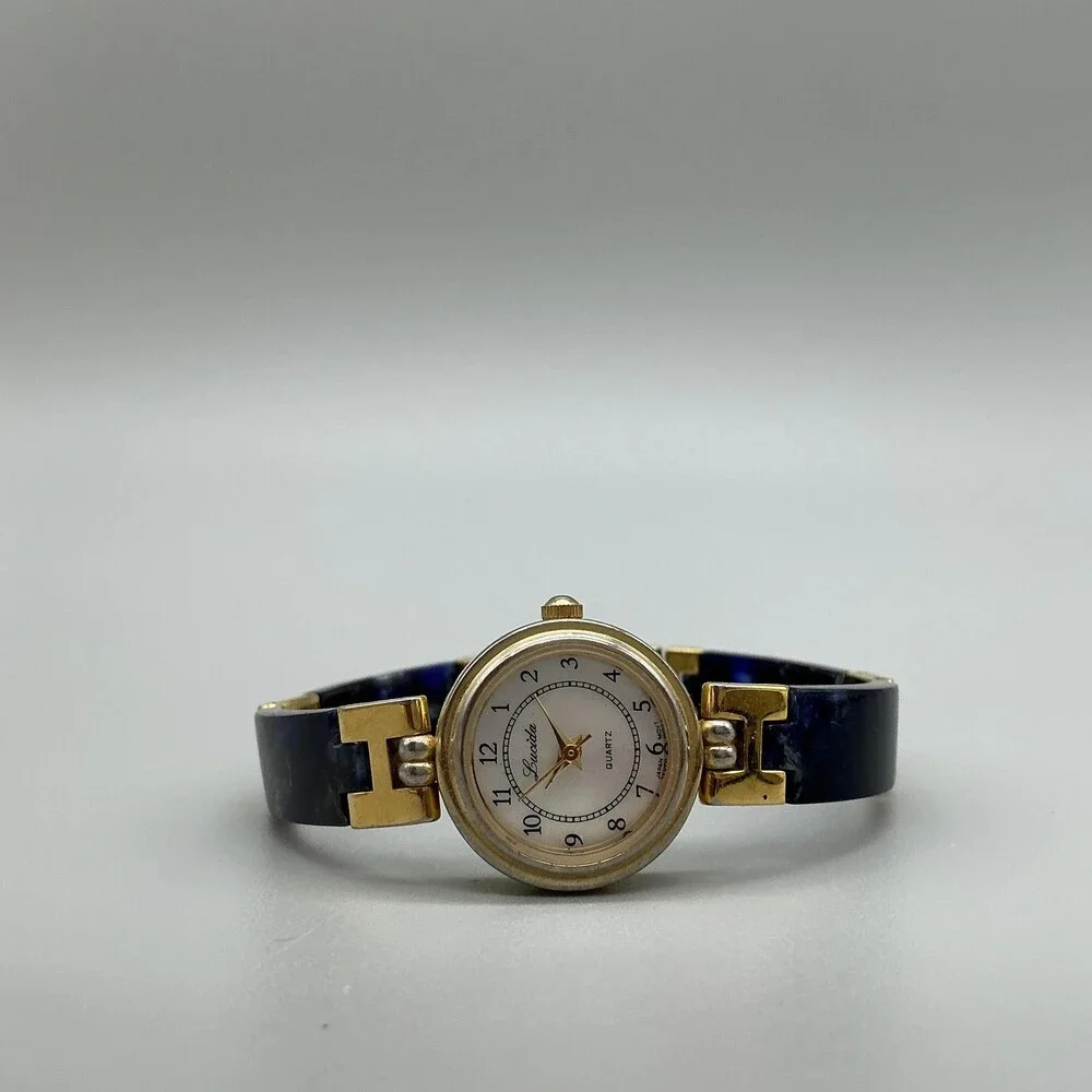 Lucida Womens Watch 21mm MOP Dial Gold Tone Blue Bracelet New Battery 6.5